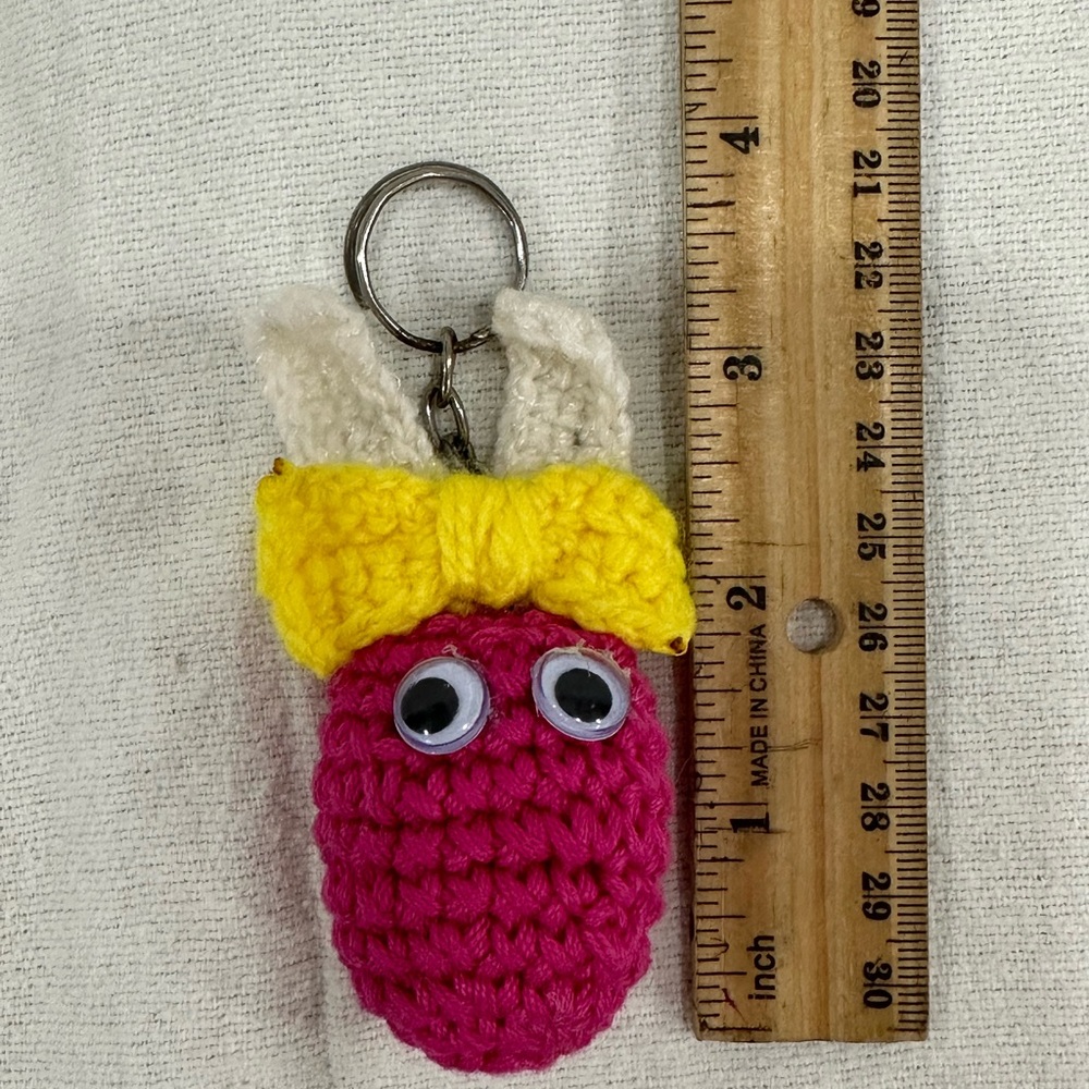Pink and Yellow Crochet Keychain Toy